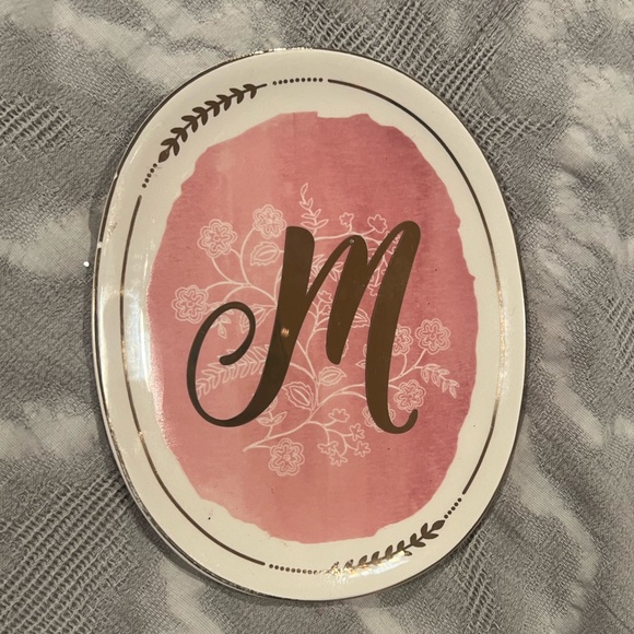 Ashland Other - New Ashland Oval Ceramic Trinket Tray - Pink/Gold with Flowers - Initial M